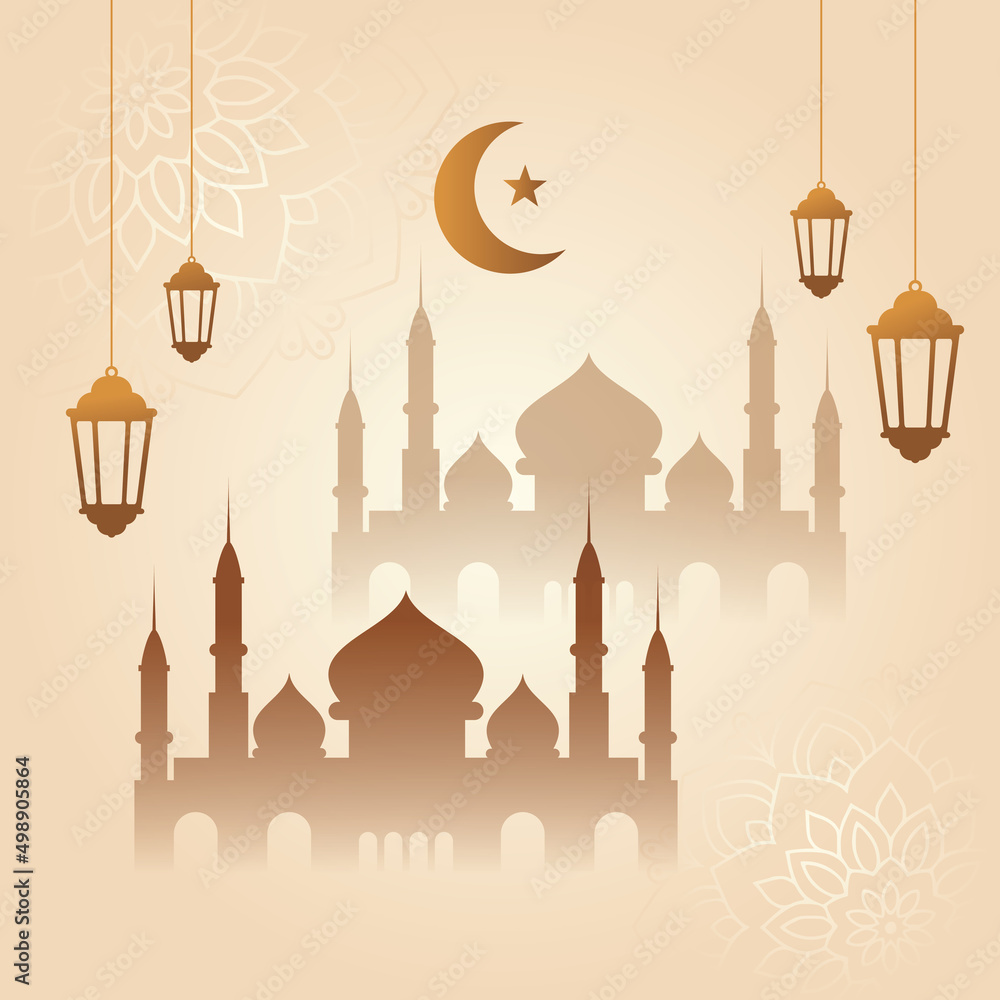 Gold Mosque Lantern Moon and Star with Mandala Eid Mubarak Gold Mosque Lantern Moon and Star with Mandala Eid Mubarak