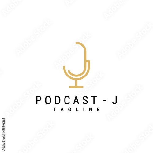 Microphone mic podcast music radio with initial letter j logo icon illustration Premium Vector
