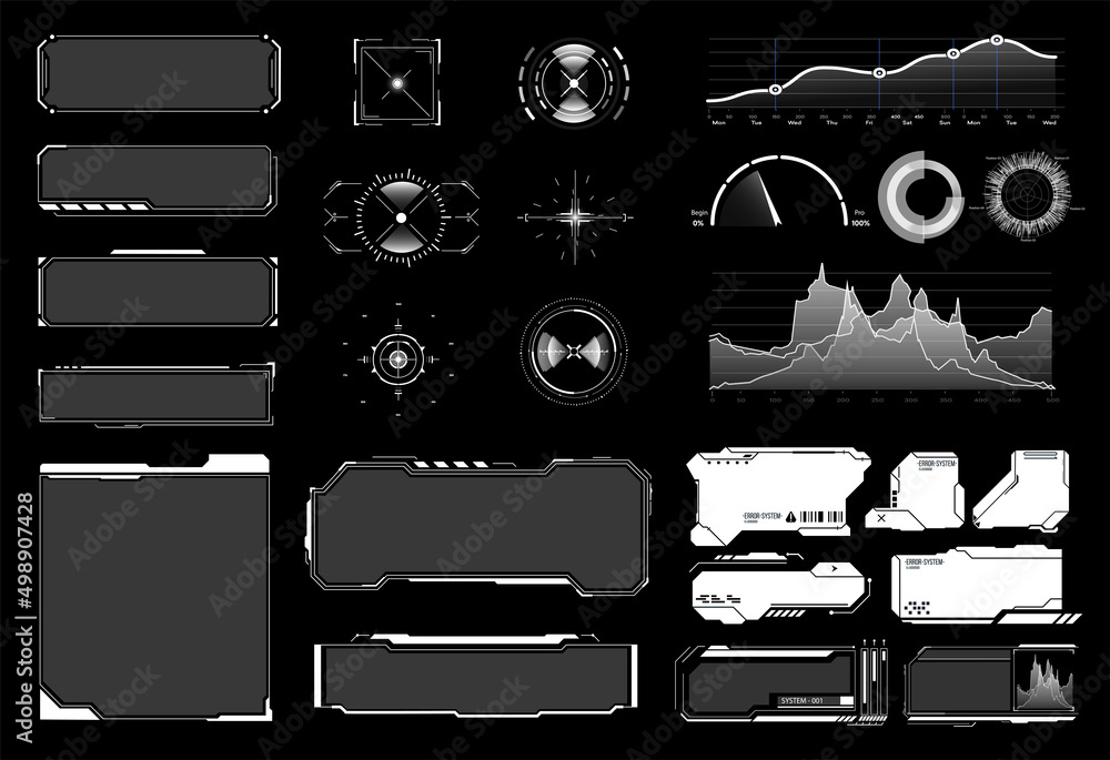 A set of sci-fi modern user interface elements such as sight, frame ...