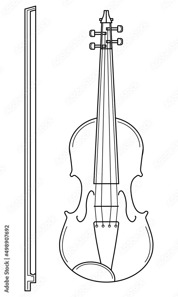 Fototapeta premium Hand drawn violin with a bow. Bowed musical instrument used in an orchestra. Doodle style. Vector.