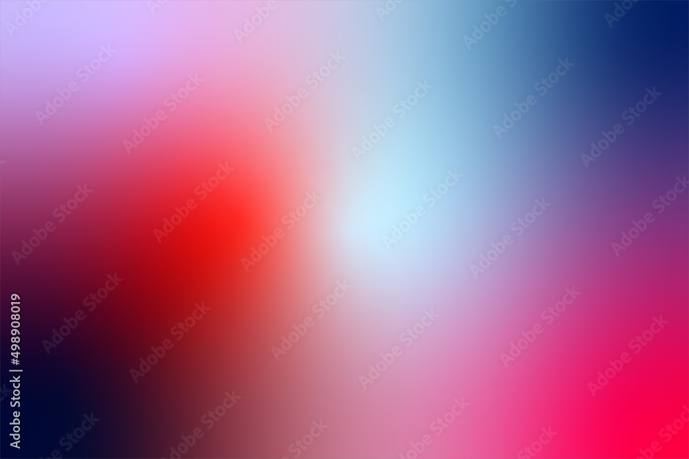 Bright colorful blurred gradient background. Mixed colors: blue, red, pink, purple, white. Vector of flowing gradient pattern background.
