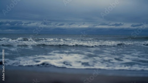 Wallpaper Mural Ocean waves storming landscape beach. Dark sea tide water crashing nature coast. Torontodigital.ca