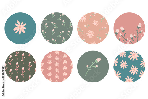 Highlight cover set, floral botanical icons for social media. Vector illustration. flower design. Set story Highlights Covers Icons. cute gentle highlight template
