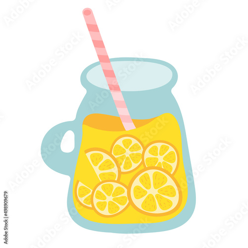 Smoothie. Orange smoothie icon. jar with tube and cap on white background. Flat food vector illustration. Healthy isolated citrus drink.