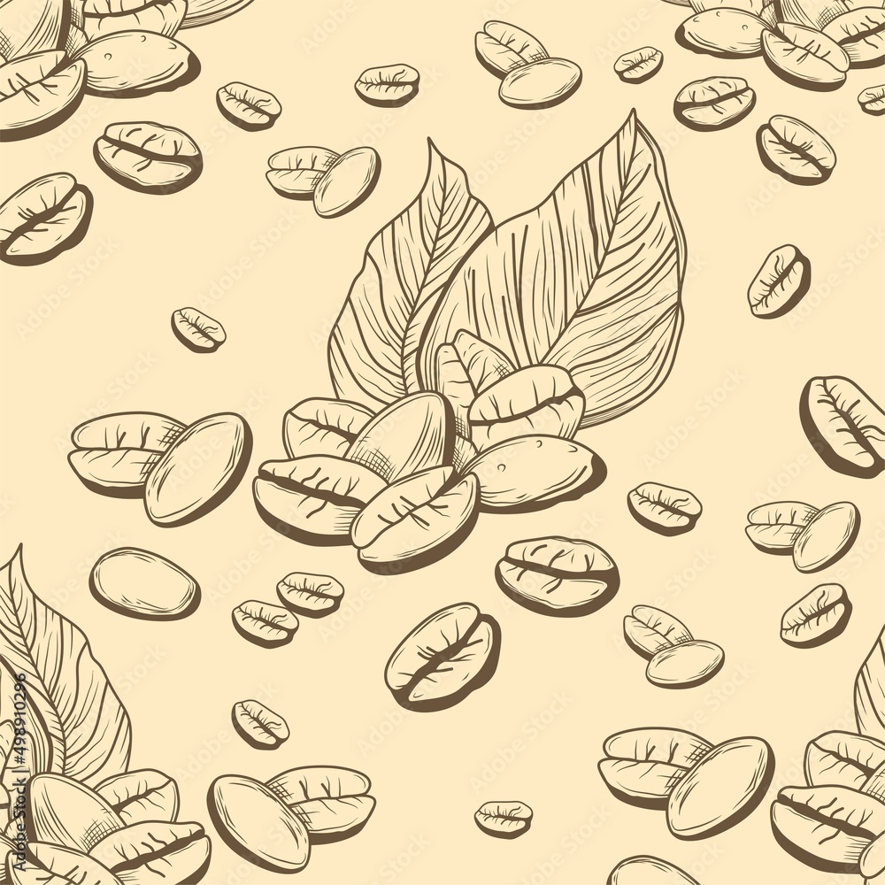 hand drawn coffee leaves and beans background vector hand drawn coffee leaves and beans background vector