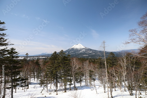 Mount Oakan in Hokkaido, Japan with snow photo