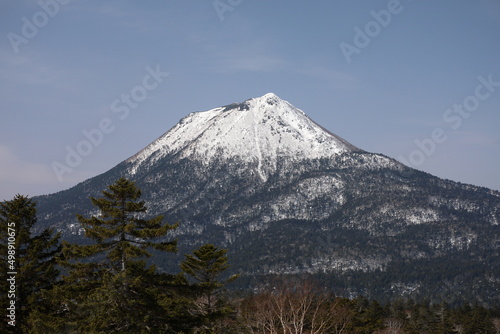 Mount Oakan in Hokkaido, Japan with snow