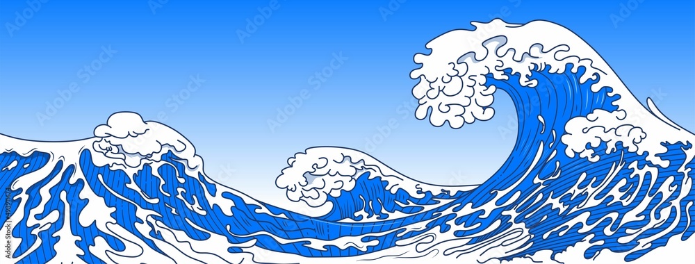 wave vector illustration Japanese motif. japan background. hand drawn