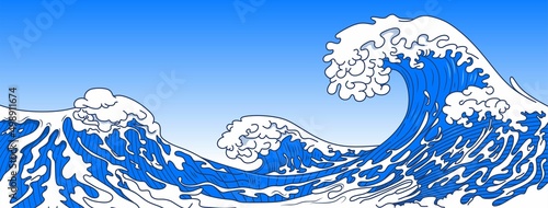 wave vector illustration Japanese motif. japan background. hand drawn illustration of japan
