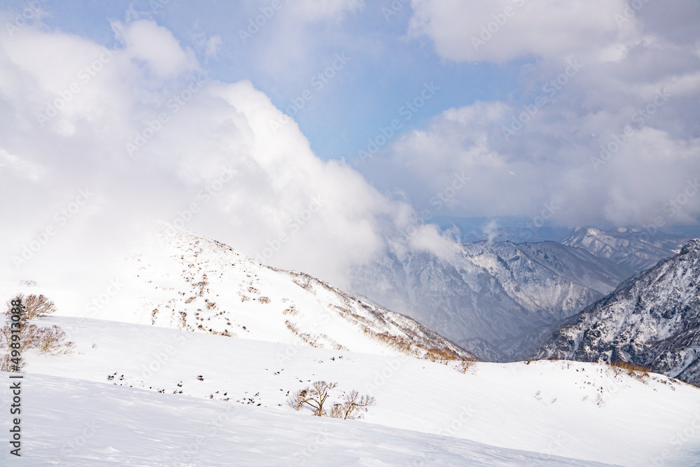 平標山の雪に覆われた山肌