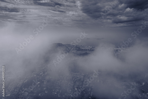 Cloudy view from the top of the Corcovado Mountain in Rio de Janeiro, Brazil.