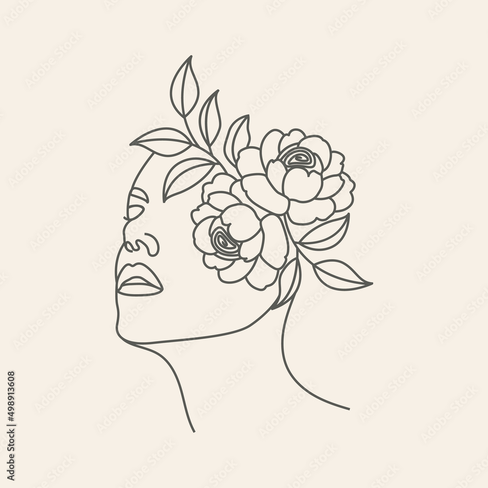 Line Drawing Flower Head Woman Minimalist Artwork Line Drawing Flower Head Woman Minimalist Artwork