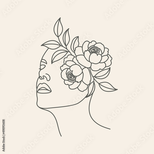 Line Drawing Flower Head Woman Minimalist Artwork
