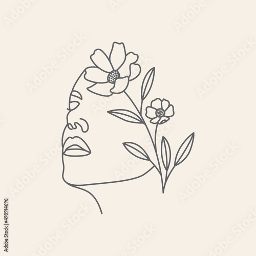 Line Drawing Flower Decorative Head Woman Face artwork