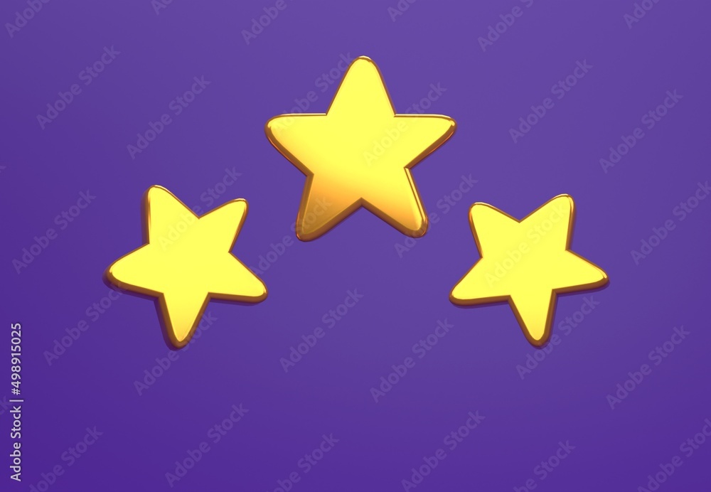3d three golden stars on blue background