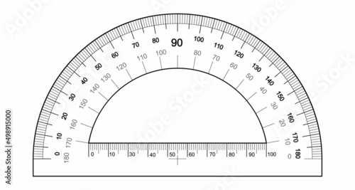 Protractor ruler isolated on the white background. Vector template of degree measuring scale of angles.
