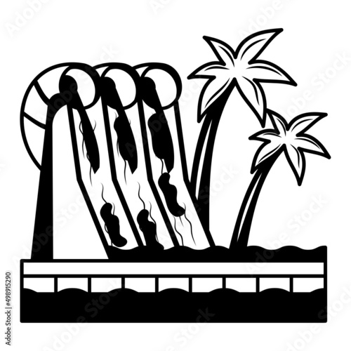 stream slide vector icon design, water world symbol, recreation play ground Sign, Amusement or theme park stock illustration, Half Pipe Multi lane racer Concept, 