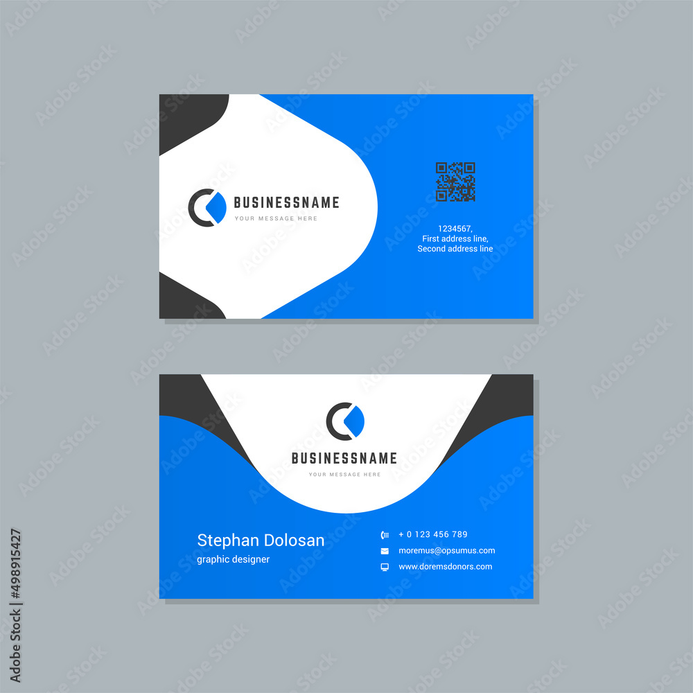 Business card design blue and black colors template modern corporate branding style vector illustration. Two sides with abstract logo on clean background Business card design blue and black colors template modern corporate branding style vector illustration. Two sides with abstract logo on clean background