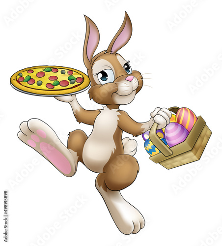 Easter Bunny Rabbit Cartoon Pizza Restaurant Chef