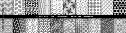 Geometric set of seamless black and white patterns. Simple vector graphics