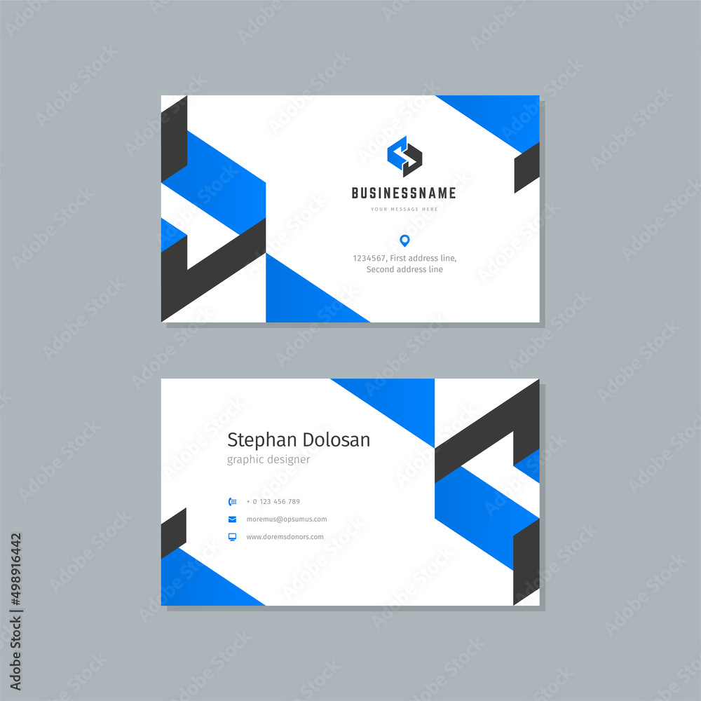 Business card design blue and black colors template modern corporate branding style vector illustration. Two sides with abstract logo on clean background Business card design blue and black colors template modern corporate branding style vector illustration. Two sides with abstract logo on clean background