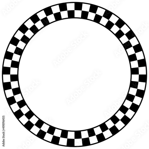 Abstract checkered round frame. Circle frames with chess patterns isolated on black background. Border template.