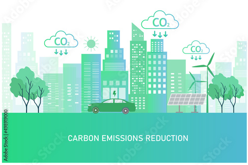 CO2 carbon emissions reduction concept. Green energy, ecology  environmental pure air preservation