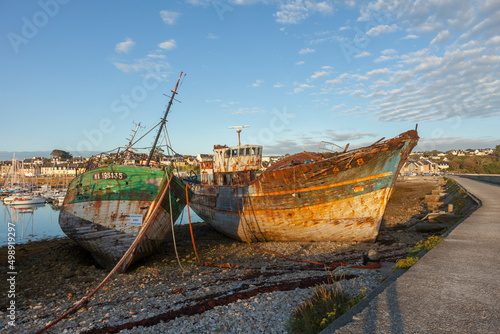 Shipwrecks in Camaret sur Mer harbour in Crozon peninsula  Brittany  France