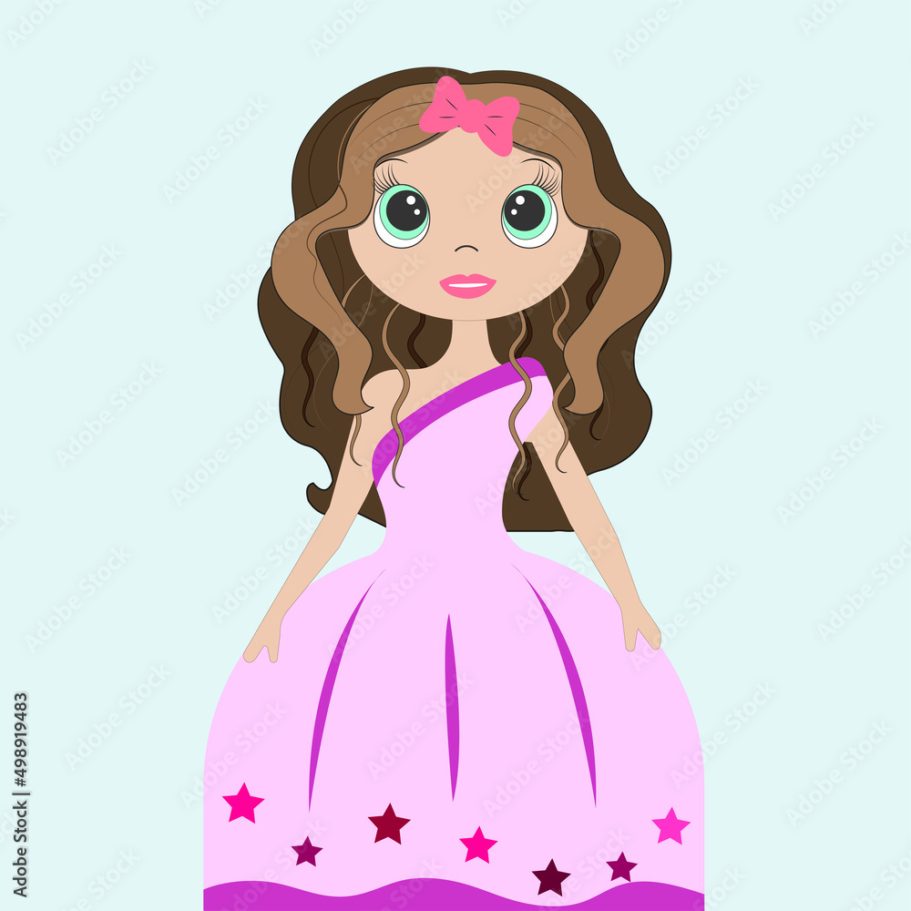 Beautiful princess in a purple dress with brown hair and a pink bow Beautiful princess in a purple dress with brown hair and a pink bow