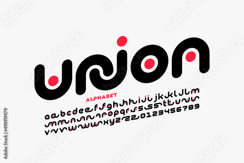 Linked letters font design, union alphabet letters and numbers vector illustration