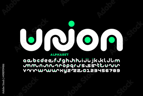 Linked letters font design, union alphabet letters and numbers vector illustration photo