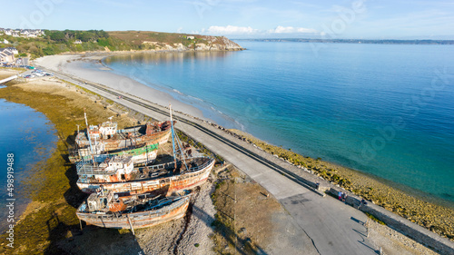 Canvas Shipwrecks in Camaret sur Mer harbour in Crozon peninsula; Brittany; France