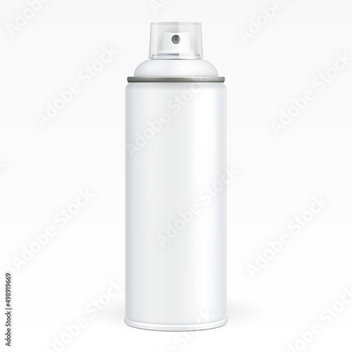 White Paint Aerosol Spray Metal 3D Bottle Can, Graffiti, Deodorant, Household Chemicals, Poison. Front View. Illustration Isolated On White Background. Mock Up Template For Your Design. Vector EPS10