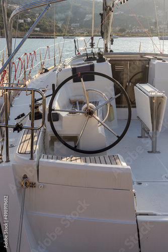 The control wheel on the ship
