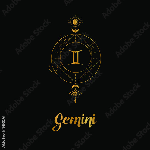 The illustration - zodiac sign in the black and gold color.