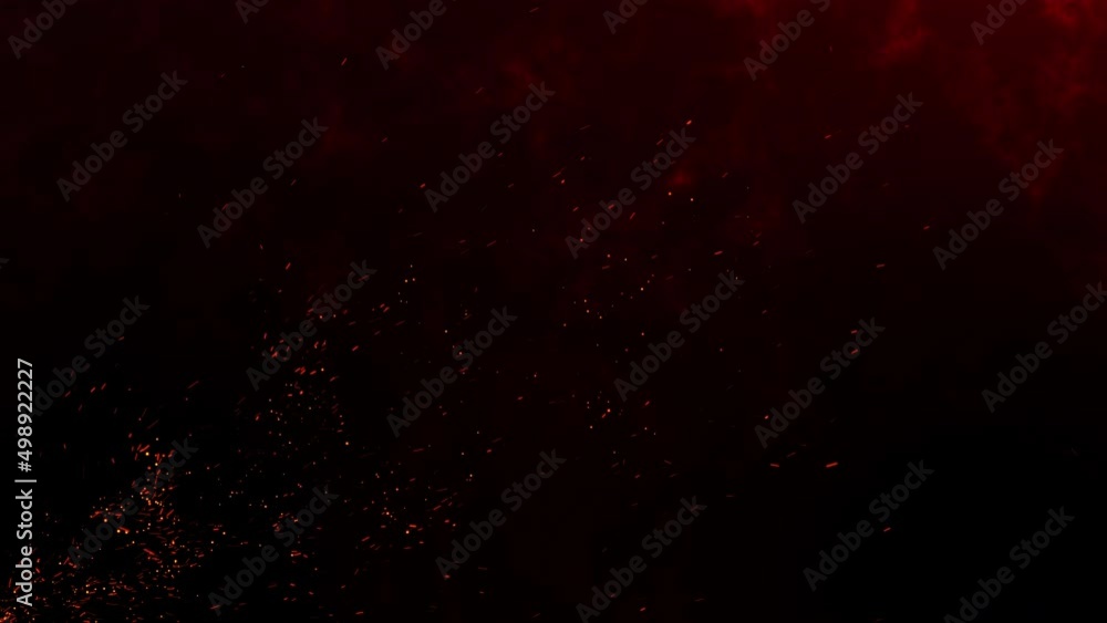 Burning red hot sparks rising from fire on black background. Abstract fire glowing particles 4k animation.