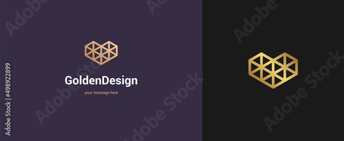 Vector abstract wire heart logo emblem design elegant modern minimal style vector illustration. Premium business geometric logotype symbol for corporate identity.