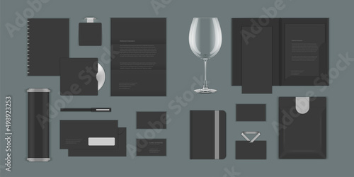 Business corporate identity mock ups template for Logo presentation design elements vector set. Stationery objects business card, blank paper, envelope and other.