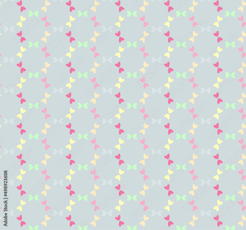Sweet butterfly seamless pattern in pastel colours. Heart shaped butterflies arranged in circles. Sweet butterfly seamless pattern in pastel colours. Heart shaped butterflies arranged in circles.
