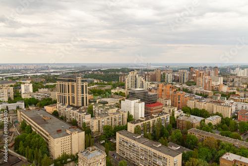 Ukraine, Kyiv – May 02, 2015: Aerial panoramic view on central part of Kyiv from a roof of a high-rise building