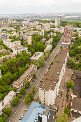 Ukraine, Kyiv – May 02, 2015: Aerial panoramic view on central part of Kyiv from a roof of a high-rise building