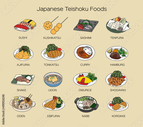 Japanese foods color illustration set