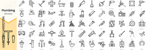 Set of plumbing icons. Simple line art style icons pack. Vector illustration