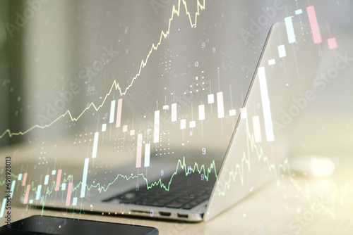 Wallpaper Mural Multi exposure of abstract creative financial graph on modern computer background, forex and investment concept Torontodigital.ca