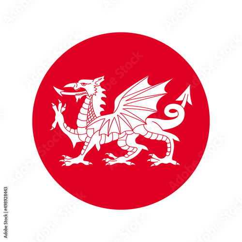 Welsh dragon graphic sign. Wales national symbol. Icon  in the circle isolated on white background. Vector illustration