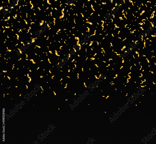Gold confetti on transparent background. Falling shiny golden confetti.