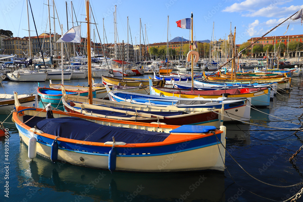 Fishing Boats and sail boats in the port of Nice - France