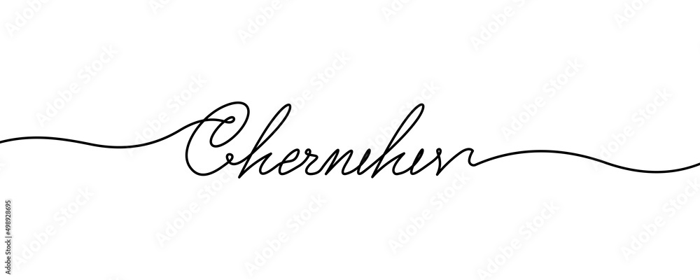 Hand drawn name of Chernihiv city which is in Ukraine in One line vector style on white background