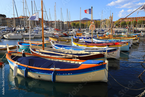 Fishing Boats and sail boats in the port of Nice - France
