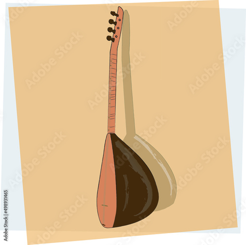 Musical instrument saz in flat style